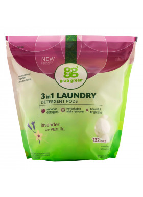 Grab Green, 3-in-1 Laundry Detergent Pods, Lavender,132 Loads, 5lbs, 4oz (2,376 g)