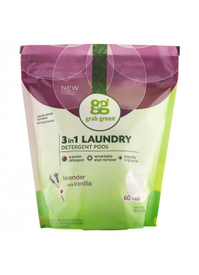 Grab Green, 3-in-1 Laundry Detergent Pods, Lavender with Vanilla, 60 Loads,2lbs, 6oz (1,080 g)