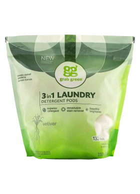 Grab Green, 3 in 1 Laundry Detergent Pods, Vetiver,132 Loads, 5lbs, 4oz (2,376 g)