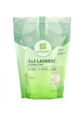 Grab Green, 3 in 1 Laundry Detergent Pods, Vetiver, 24 Loads, 13.5 oz (384 g)