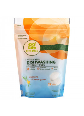 Grab Green, Automatic Dishwashing Detergent Pods, Tangerine with Lemongrass, 24 Loads, 15.2 oz (432 g)
