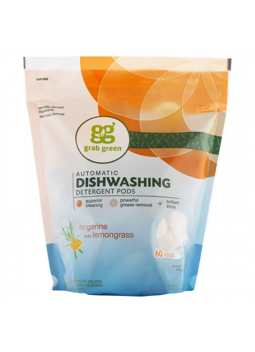Grab Green, Automatic Dishwashing Detergent Pods, Tangerine with Lemongrass, 60 Loads, 2lbs, 6oz (1,080 g)