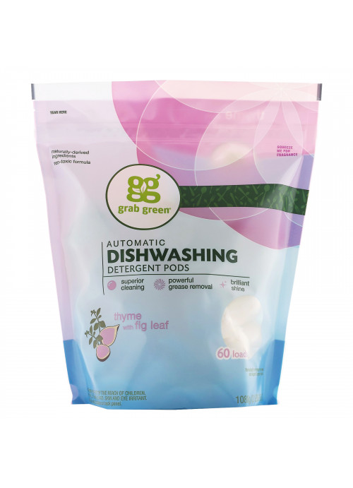 Grab Green, Automatic Dishwashing Detergent Pods, Thyme with Fig Leaf, 60 Loads,2lbs, 6oz (1,080 g)