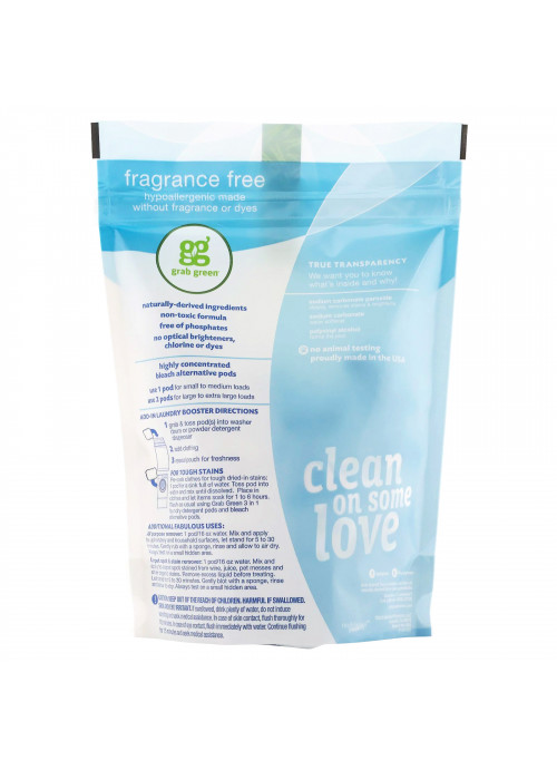 Grab Green, Bleach Alternative Pods, Fragrance Free, 24 Loads, 15.2 oz (432 g)