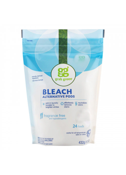 Grab Green, Bleach Alternative Pods, Fragrance Free, 24 Loads, 15.2 oz (432 g)