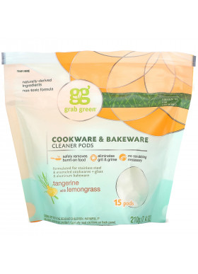 Grab Green, Cookware & Bakeware Cleaner Pods, Tangerine with Lemongrass, 15 Pods, 7.4 oz (210 g)