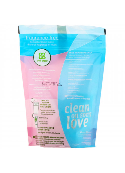 Grab Green, Delicate Laundry Detergent Pods, Fragrance Free, 24 Loads, 8.4 oz (240 g)