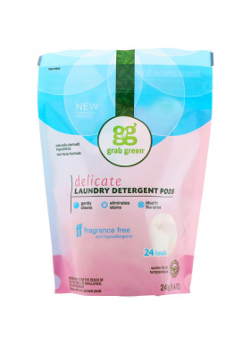 Grab Green, Delicate Laundry Detergent Pods, Fragrance Free, 24 Loads, 8.4 oz (240 g)