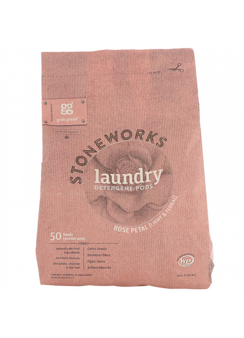 Grab Green, Stoneworks, Laundry Detergent Pods, Rose Petal, 50 Loads, 1.65 lbs (750 g)