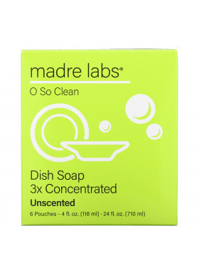 Madre Labs, Dish Soap, 3x Concentrate, Unscented, 6 Pouches, 4 fl oz (118 ml) Each