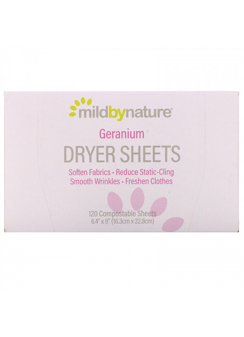 Mild By Nature, Dryer Sheets, Geranium, 120 Compostable Sheets