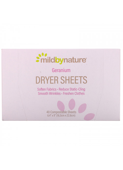 Mild By Nature, Dryer Sheets, Geranium, 40 Compostable Sheets