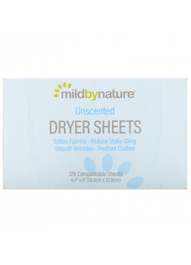 Mild By Nature, Dryer Sheets, Unscented, 120 Compostable Sheets