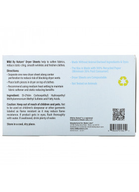 Mild By Nature, Dryer Sheets, Unscented, 40 Compostable Sheets