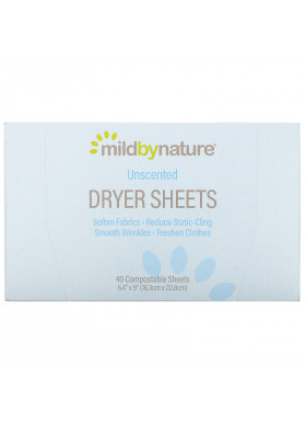 Mild By Nature, Dryer Sheets, Unscented, 40 Compostable Sheets
