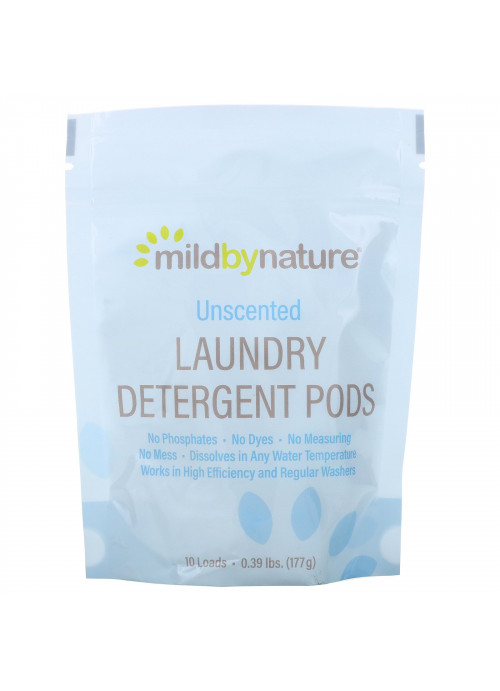Mild By Nature, Laundry Detergent Pods, Unscented, 10 Loads, 0.39 lbs (177 g)