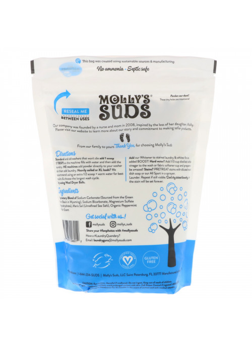 Molly's Suds, Laundry Powder, Ultra Concentrated, Peppermint, 70 Loads,  47 oz (1.33 kg)