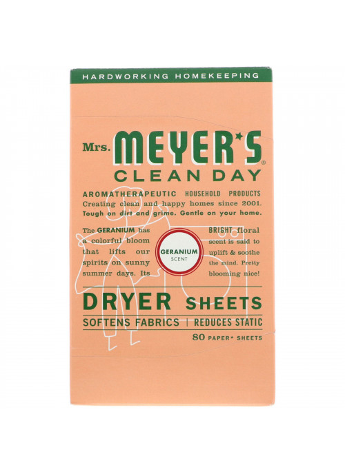 Mrs. Meyers Clean Day, Dryer Sheets, Geranium Scent,  80 Sheets