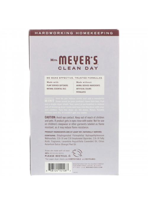 Mrs. Meyers Clean Day, Dryer Sheets, Lavender Scent, 80 Sheets