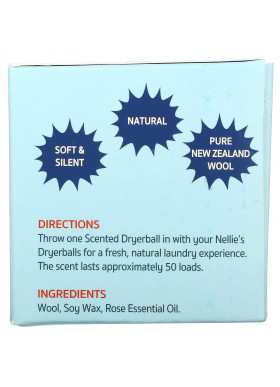 Nellie's, Scented Wool Dryerball, Rose, 50 Loads