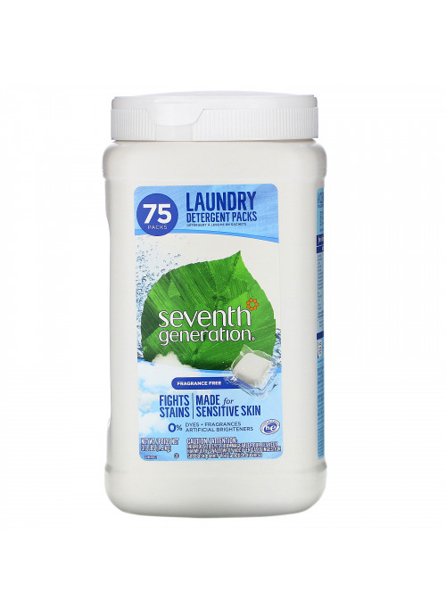 Seventh Generation, Laundry Detergent Packs, Fragrance Free, 75 Packs, 3.3 lbs (1.5 kg)