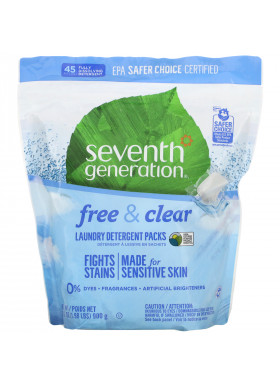Seventh Generation, Laundry Detergent Packs, Free & Clear, 45 Packs, 1.98 lbs (31.7 oz)
