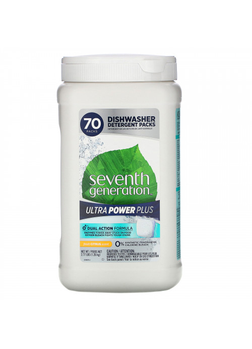 Seventh Generation, Ultra Power Plus Dishwasher Detergent Packs, Fresh Citrus Scent,  70 Packs, 2.77 lbs (1.26 kg)