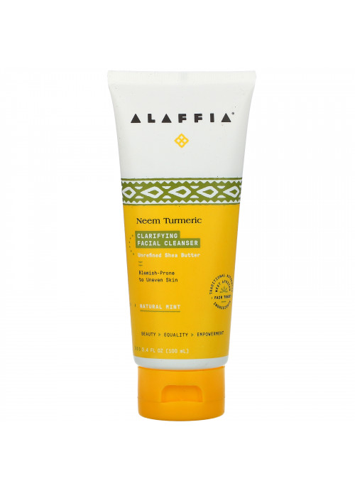 Alaffia, Neem Turmeric Clarifying Facial Cleanser, Natural Mint, 3.4 fl oz (100 ml)