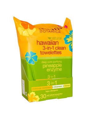 Alba Botanica, Natural Hawaiian 3-in-1 Clean Towelettes,  Pineapple Enzyme, 30 Wet Towelettes