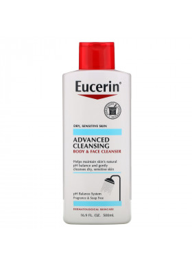 Eucerin, Advanced Cleansing, Body and Face Cleanser, Fragrance Free, 16.9 fl oz (500 ml)