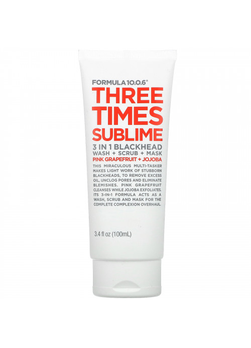 Formula 10.0.6, Three Times Sublime, 3 in 1 Blackhead Wash + Scrub + Beauty Mask, Pink Grapefruit + Jojoba, 3.4 fl oz (100 ml)
