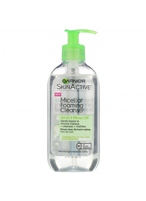 Garnier, SkinActive, Micellar Foaming Cleanser, All-in-1 Rinse Off, Combo/Oily Skin, 6.7 fl oz (200 ml)