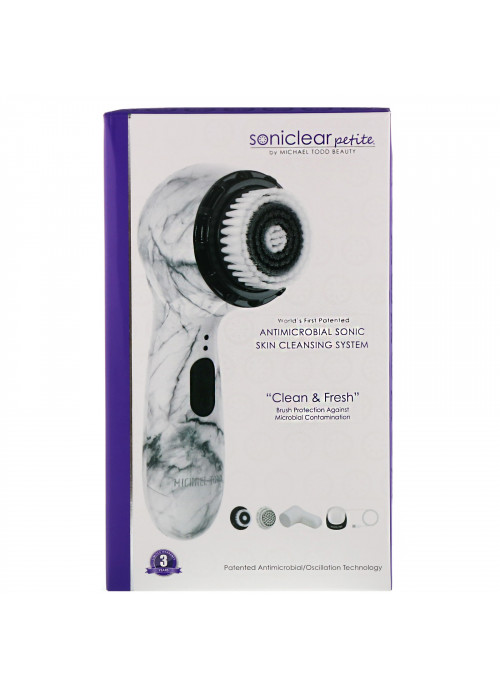 Michael Todd Beauty, Soniclear Petite, Antimicrobial Sonic Skin Cleansing System, White Marble, 5 Piece Kit
