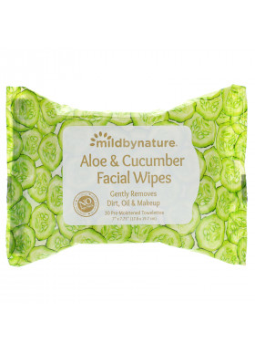 Mild By Nature, Aloe & Cucumber Facial Wipes, Biodegradable, 30 Pre-Moistened Towelettes
