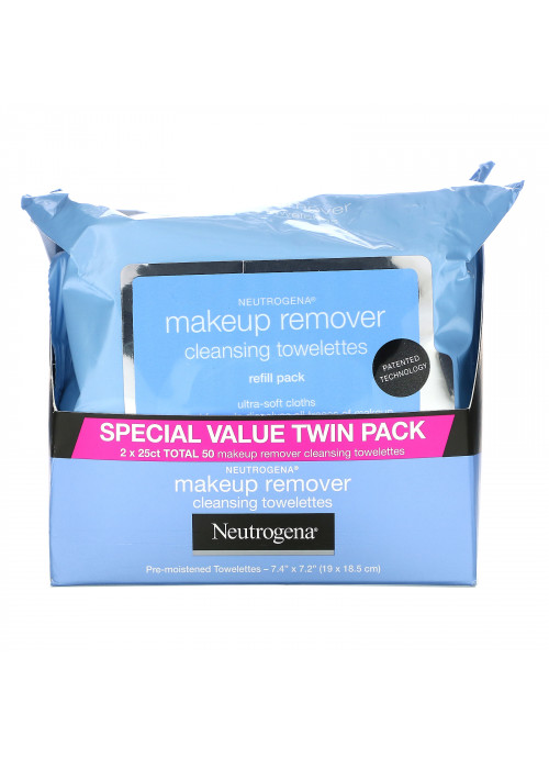 Neutrogena, Makeup Remover Cleansing Towelettes, 2 Packs, 25 Pre-Moistened Towelettes Each