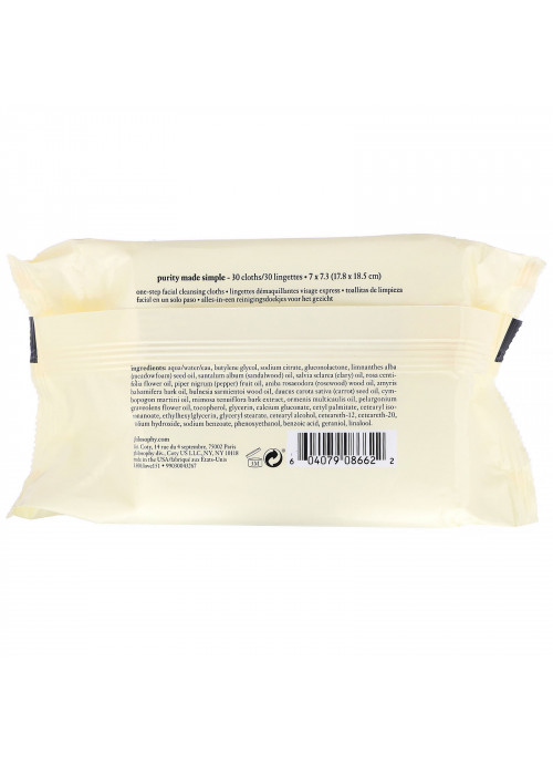 Philosophy, Purity Made Simple, One-Step Facial Cleansing Cloths, 30 Cloths