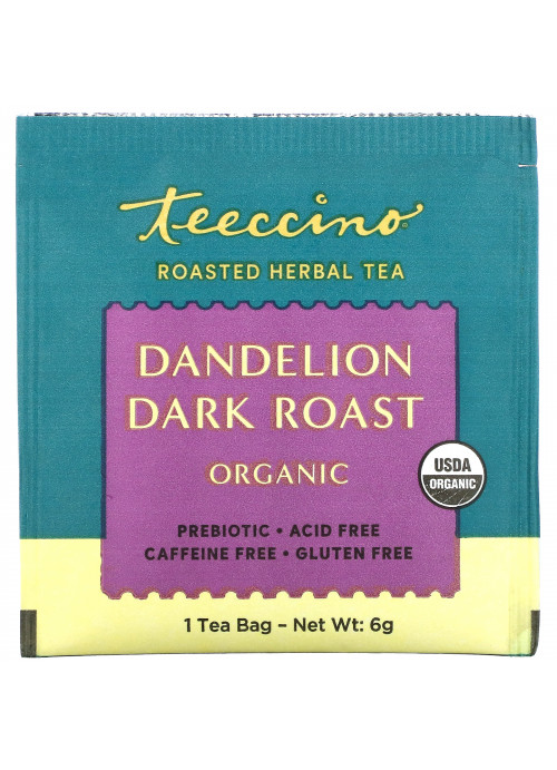 Teeccino, Organic Roasted Herbal Tea, Dandelion Dark Roast, Caffeine Free, 25 Tea Bags, 5.3 oz (150 g)