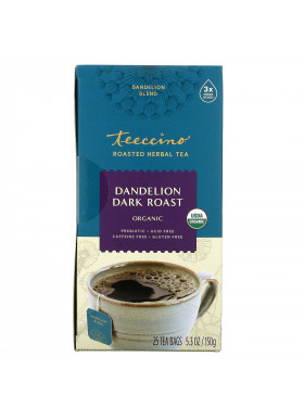 Teeccino, Organic Roasted Herbal Tea, Dandelion Dark Roast, Caffeine Free, 25 Tea Bags, 5.3 oz (150 g)