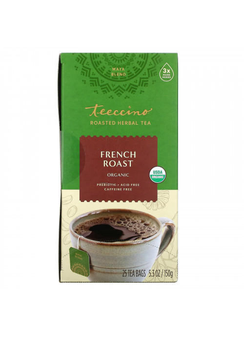 Teeccino, Organic Roasted Herbal Tea, French Roast, Caffeine Free, 25 Tea Bags, 5.3 oz (150 g)
