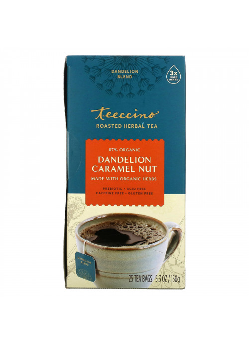 Teeccino, Roasted Herbal Tea, Dandelion Caramel Nut, Caffeine Free, 25 Tea Bags, 5.3 oz (150 g)