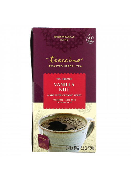 Teeccino, Roasted Herbal Tea, Vanilla Nut, Caffeine Free, 25 Tea Bags, 5.3 oz (150 g)