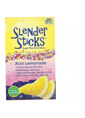 Now Foods, Real Food, Slender Sticks, Acai Lemonade, 12 Sticks, (4 g) Each