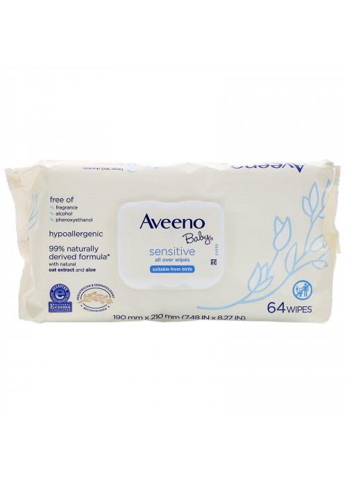 Aveeno, Baby, Sensitive, All Over Wipes,  64 Wipes