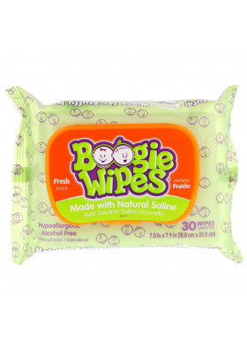 Boogie Wipes, Natural Saline Wipes for Stuffy Noses, Fresh Scent, 30 Wipes