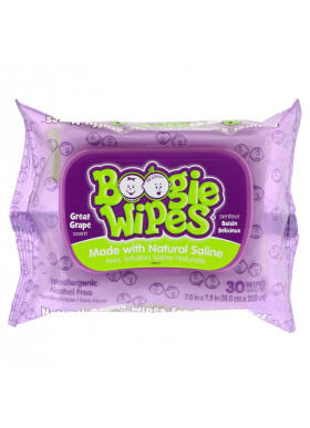 Boogie Wipes, Natural Saline Wipes for Stuffy Noses, Great Grape Scent, 30 Wipes