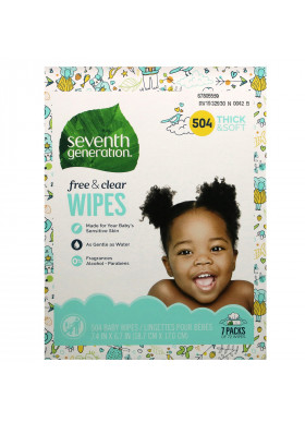 Seventh Generation, Baby Wipes, Free & Clear, 504 Wipes