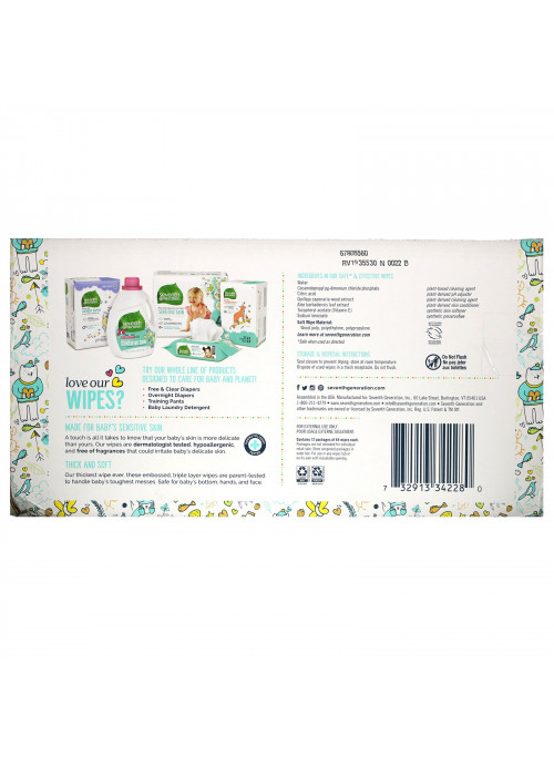 Seventh Generation, Baby Wipes, Free & Clear, 768 Wipes