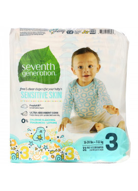 Seventh Generation, Free & Clear Diapers, Size 3, 16-24 lbs, 31 Diapers