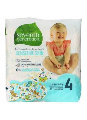 Seventh Generation, Free & Clear Diapers, Size 4, 22-32 lbs, 27 Diapers