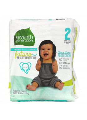 Seventh Generation, Sensitive Protection Diapers, Size 2, 12 - 18 lbs, 31 Diapers